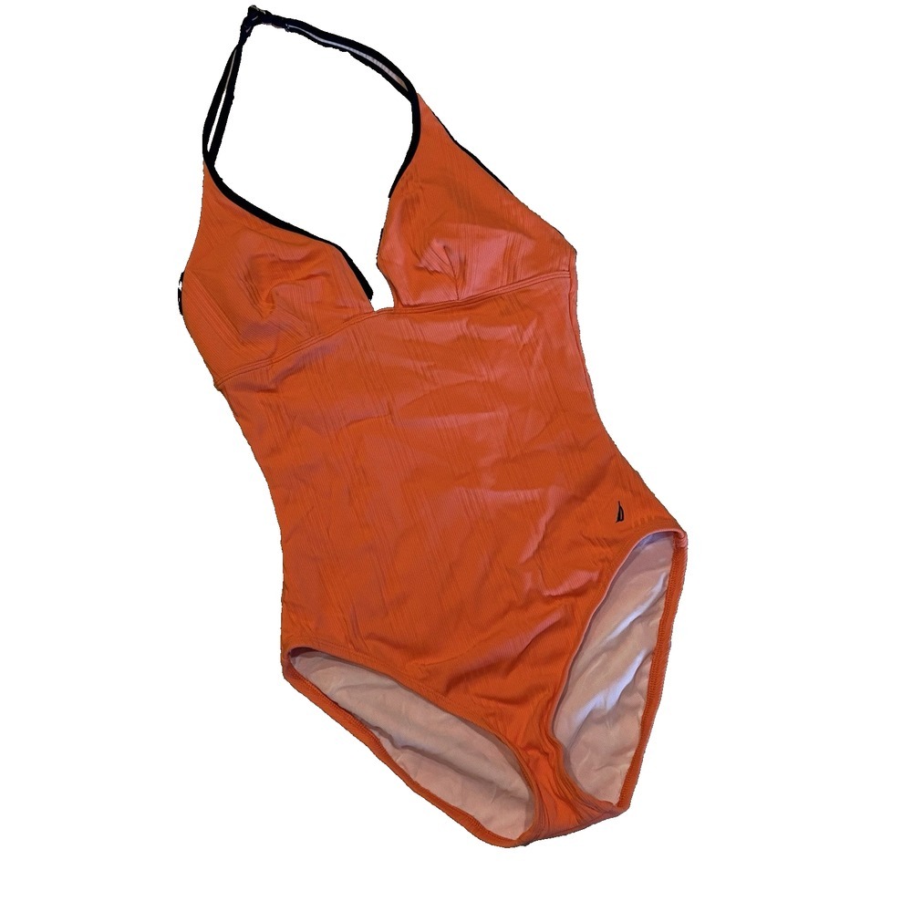 Nautica One Piece Swimsuit Halter Padded‎ Lined Orange Size 12